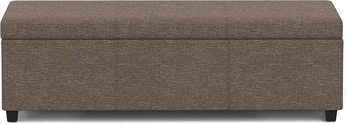 SIMPLIHOME Avalon 54 inch Wide Contemporary Rectangle Extra Large Storage Ottoman Bench in Fawn Brown Polyester Linen Fabric, Assembled, for The Living Room, Entryway and Family Room