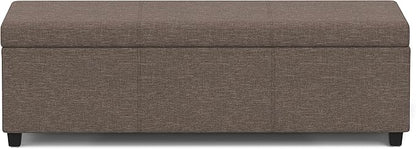 SIMPLIHOME Avalon 54 inch Wide Contemporary Rectangle Extra Large Storage Ottoman Bench in Fawn Brown Polyester Linen Fabric, Assembled, for The Living Room, Entryway and Family Room