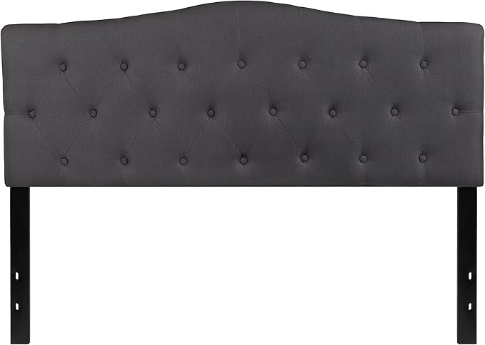BizChair Arched Button Tufted Upholstered Queen Size Headboard in Dark Gray Fabric
