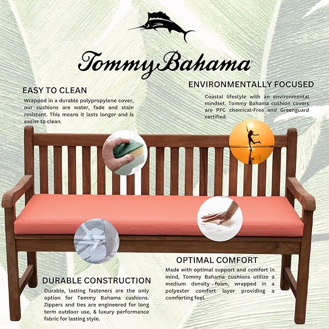 Tommy Bahama Bench Cushion, 50" X 19" X 2.5", Bamboo Bay Mango
