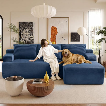 96''Sectional Couches for Living Room,Modern Modular Sectional Sofa,Upholstered Boneless Couch with Pockets,Comfy Cloud Couch with L Shaped Chaise(Blue, 96''W Right Facing Chaise)