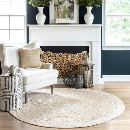 nuLOOM 5 Round Rigo Jute Hand Woven Area Rug, Off White, Solid Farmhouse Design, Natural Fiber, For Bedroom, Living Room, Dining Room, Hallway, Office, Kitchen, Entryway