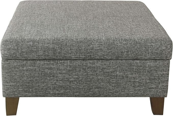 HomePop Square Storage Ottoman with Wood Legs, Slate Gray