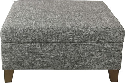 HomePop Square Storage Ottoman with Wood Legs, Slate Gray