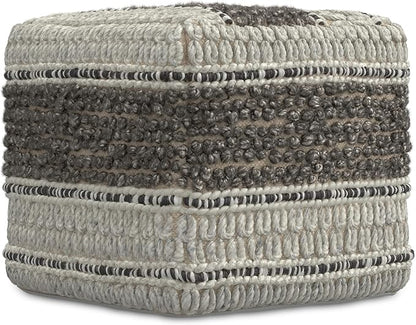 SIMPLIHOME Grady Contemporary Square Pouf in Earth Tone Brown Handloom Woven for the Living Room, Bedroom and Kids Room