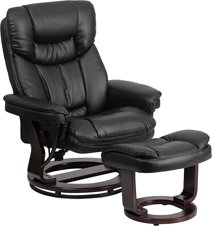 Flash Furniture Allie LeatherSoft Upholstered Recliner with Footrest, Arms, and Headrest, Padded Swivel Recliner Chair and Ottoman Set, Black