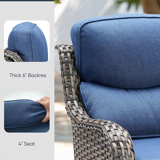 Patio Chair Cushions 5 Packs - Outside 22x24 High Back Water-Resistant Cushion with Zipper Cover for Outdoor Glider Rocking Chairs Loveseat 3-seat Couch Sofa – Blue/Crescent