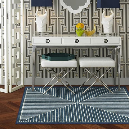 RUGGABLE x Jonathan Adler Machine Washable Modern Area Rug – Inkdrop Lapis Blue 3x5, Stain-Resistant, Non-Slip – Small Rugs for Living Room, Bedroom, Hallway, Entryway & Office–with Standard Pad