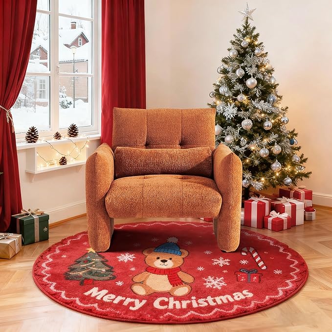 33.9" Accent Chairs, Modern Upgrade Sherpa Fabric Arm Chair Comfy Upholstered Armchair Leisure Single Sofa Chair with a Waist Pillow for Bedroom, Office and Living Room