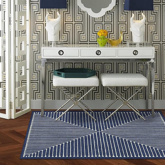 RUGGABLE x Jonathan Adler Machine Washable Modern Area Rug – Inkdrop Lapis Blue 4x6, Stain-Resistant, Non-Slip – Medium Rugs for Living Room, Bedroom, Hallway, Entryway & Office–with Cushioned Pad