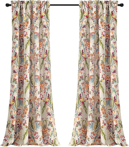 Lush Decor Dolores Light Filtering Window Panels, Pair, 52" W x 84" L, Neutral & Multi - Floral Curtains for Bedroom - Vintage Curtains - Coquette Room Decor