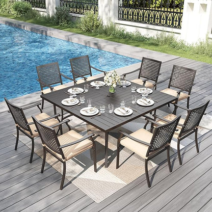 PHI VILLA Outdoor Wrought Iron Chairs Set of 6， Black Dining Bistro Metal Steel Stackable Chairs with Cushions, Support 300 LBS for Patio, Deck, Yard, Porch