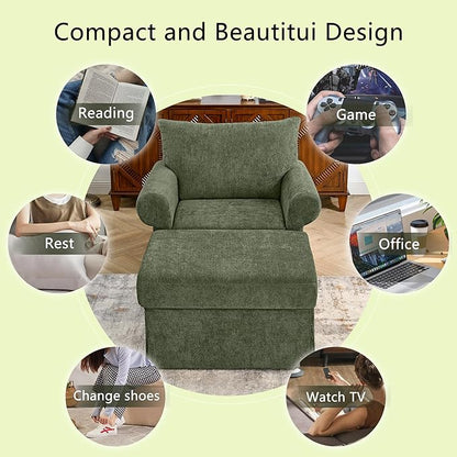 35.82" Accent Chair with Ottoman Upholstered Living Room Chairs for Reading Chair with Chaise Lounge Chairs Indoor, Comfortable Armchair for Bedroom (Green, 35.82")
