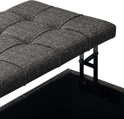 SIMPLIHOME Harrison 36 inch Wide Transitional Square Coffee Table Storage Ottoman in Ebony Tweed Look Fabric, Assembled, For the Living Room and Bedroom