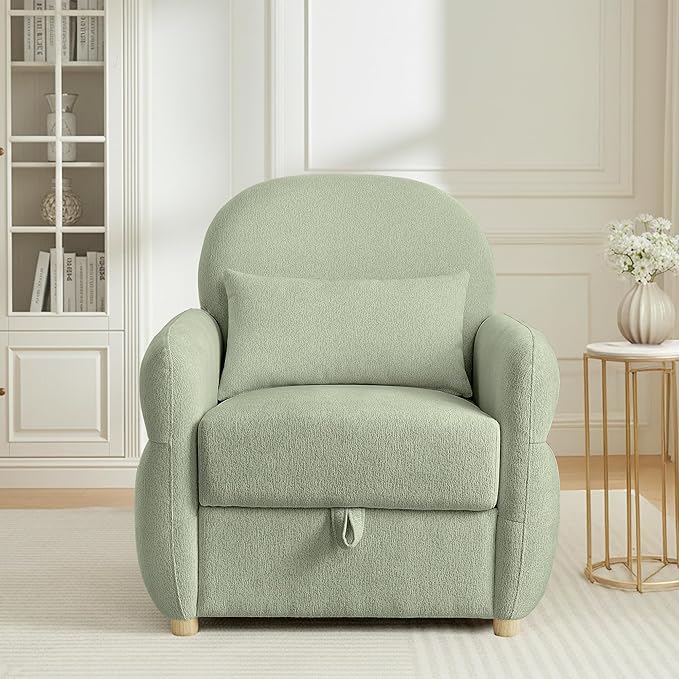 33.5" Mordern Accent Chairs,Reading Chair with Storage,Single Sofa in Chenille Fabric for Living Room, Bedroom and Compact Spaces. (Green)
