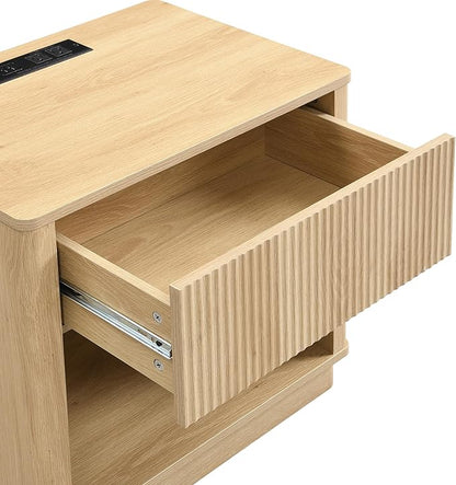 Christopher Knight Home Taria Modern Nightstand with Charging Station, Wooden Bedside Table/End Table with Outlet & USB Port for Bedroom/Living Room, Multipurpose Storage Cabinet with Drawers, Natural