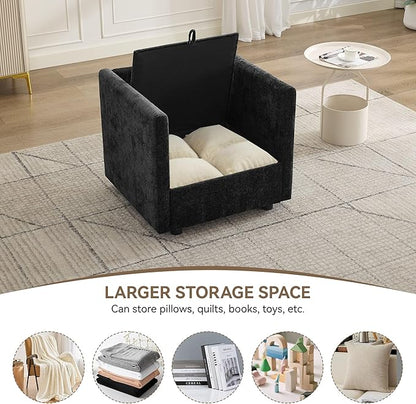 30" Cloud Modular Single Sofa Chair with Storage, Modern Upholstered Accent Chair Deep Seat, Chenille Reading Lounge Armchair for Living Room, Bedroom, Small Space, Black
