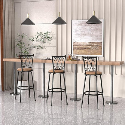 VECELO Barstools, Adjustable Counter Stools, Steel Bar Stools with 360 Degree Swivel Seat and Upholstered, Curved Line Backrest,