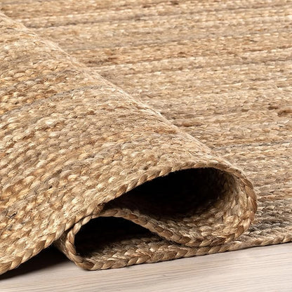 nuLOOM 5 Round Rigo Jute Hand Woven Area Rug, Natural, Solid Farmhouse Design, Natural Fiber, For Bedroom, Living Room, Dining Room, Hallway, Office, Kitchen, Entryway