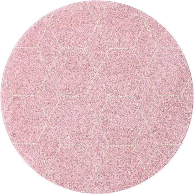 Unique Loom Trellis Frieze Collection Area Rug - Geometric (6' Round, Light Pink/ Ivory)