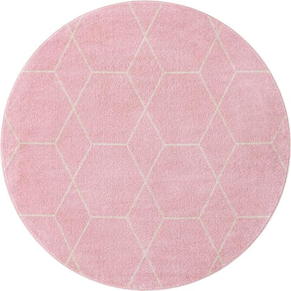 Unique Loom Trellis Frieze Collection Area Rug - Geometric (6' Round, Light Pink/ Ivory)