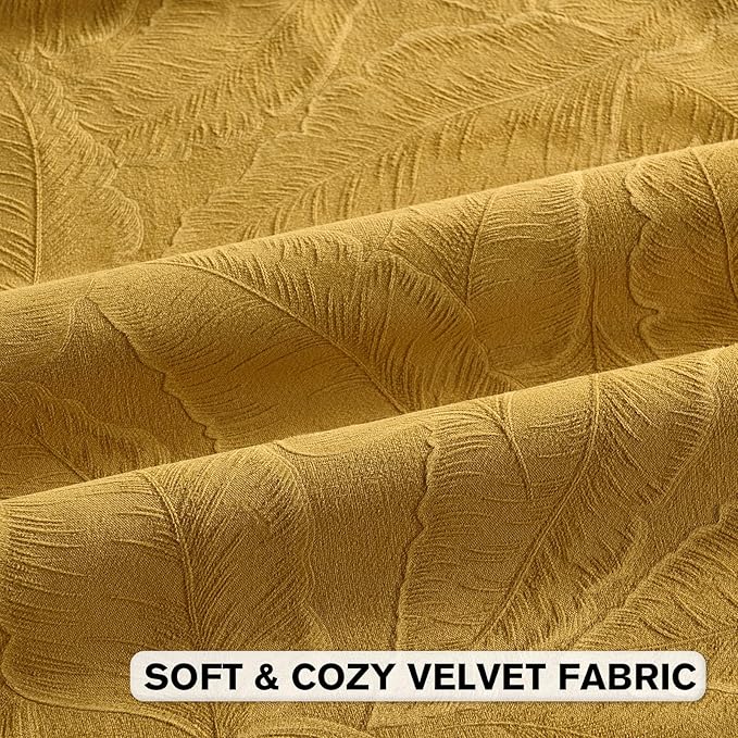 FUTEI Golden Yellow Velvet Throw Pillow Covers 24x24 Inch Set of 2,Soft Embossed Leaf-Relief Textured European Cushion Cases,Natural Home Decor for Couch Living Room