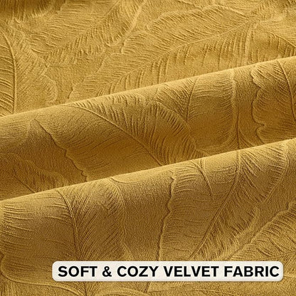 FUTEI Golden Yellow Velvet Throw Pillow Covers 20x20 Inch Set of 2,Soft Embossed Leaf-Relief Textured Cushion Cases,Natural Home Decor for Couch Living Room