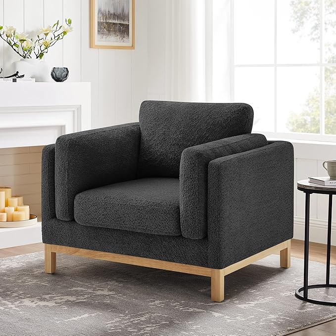 VANOMi 41.34" Oversized Accent Chair, Upholstered Armchair with Solid Wood Legs Living Room Chairs with Wide Armrest Pads, Reading Chair for Bedrooms, Apartments, Living Rooms, Offices（Dark Grey）