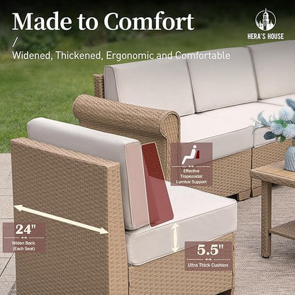 HERA'S HOUSE Patio Loveseat Set, All-Weather 2 Seats Outdoor Sectional Wicker Sofa, 5.5" Thick Cushions, 5.9" Wide Armrests, 2-Piece Modular Conversation Set for Patio, Lawn, Backyard, Garden