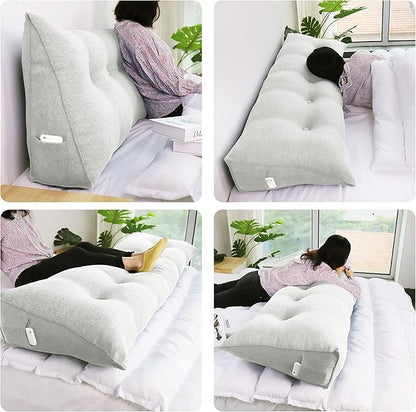 WOWMAX Headboard Pillow Queen Triangular Bed Wedge Pillow for Headboard Wedge Pillow Headboard for Daybed Bunk Bed Large Bolster Pillow for Bed with Removable Cover, Gifts for Mom Grey-Beige