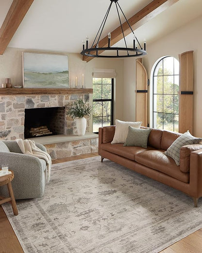 Loloi Magnolia Home by Joanna Gaines Millie Collection MIE-01 Silver/Dove 7'-10" x 10', .25" Pile Height, Area Rug