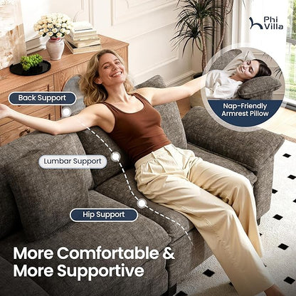 PHI VILLA Cloud Modular Couches Sets, 3 Pieces Large Sectional Sofa Set with Loveseats & Single Sofa, 6-Seater Upholstered Couch for Living Room, Chenille Fabric, Smoky Grey