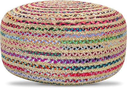SIMPLIHOME Margo Boho Contemporary Round Large Pouf in Multi Color for the Living Room, Bedroom and Kids Room