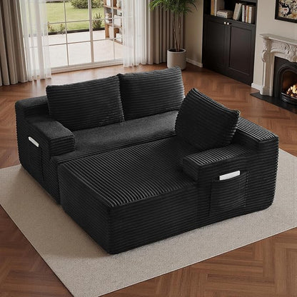 96''Sectional Couches for Living Room,Modern Modular Sectional Sofa,Upholstered Boneless Couch with Pockets,Comfy Cloud Couch with L Shaped Chaise (Black, 96''W Left Facing Chaise)