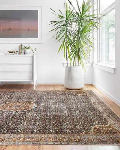 Loloi Layla Collection LAY-09 Cobalt Blue/Spice 3'-6" x 5'-6" .13" Thick Accent Rug, Soft, Durable, Vintage Inspired, Distressed, Low Pile, Non-Shedding, Easy Clean, Printed, Living Room Rug