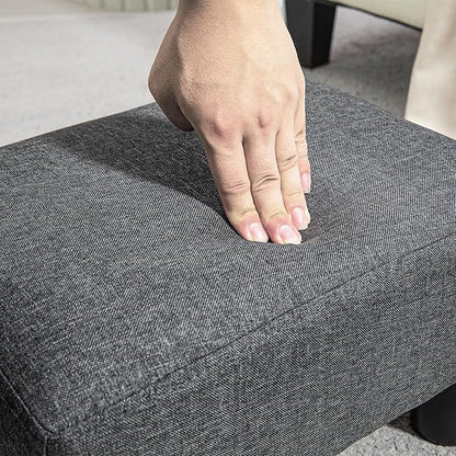 HOMCOM Ottoman Foot Rest, Small Foot Stool with Linen Fabric Upholstery and Plastic Legs, Cube Ottoman for Living Room, Charcoal Gray