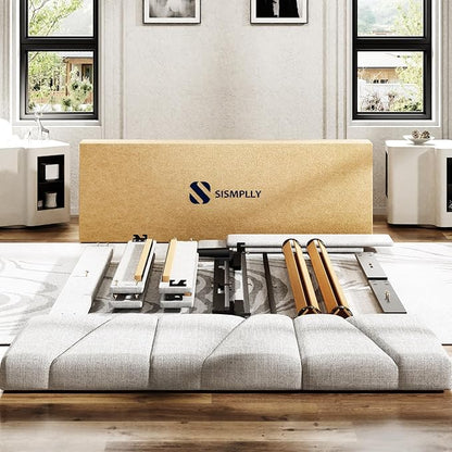 King Size Platform Bed Frame with Upholstered Headboard, Wooden Slats Support, Noise Free, No Box Spring Needed, Easy Assembly, Light Grey, Linen