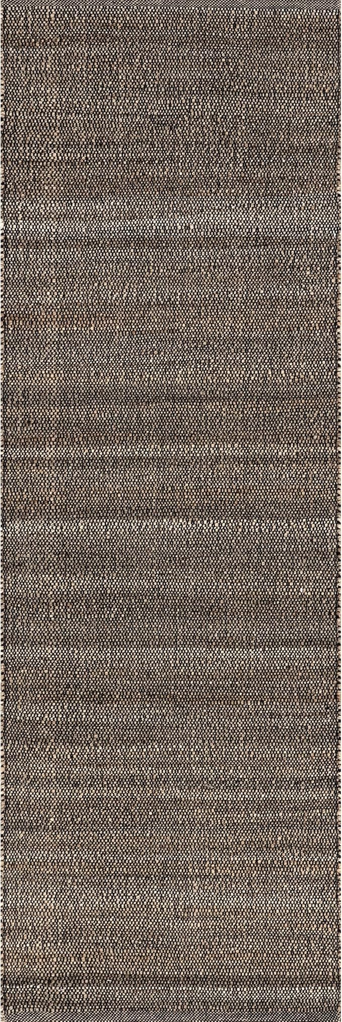 nuLOOM 2'6" x 10' Elfriede Jute & Cotton Hand Woven Area Rug, Elfriede Charcoal, Solid Rustic Farmhouse Style, Weaved Design, Natural Fiber, for Bedroom, Living Room, Hallway, Office, Entryway