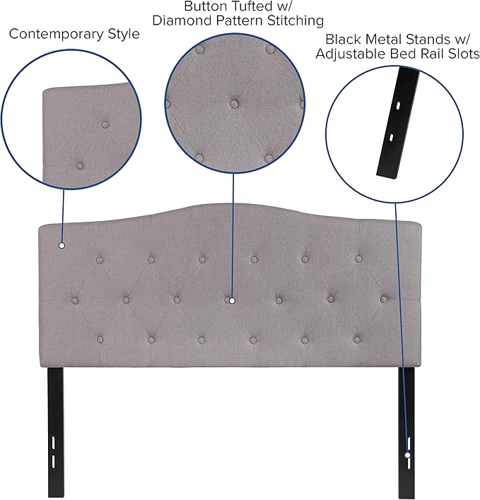 BizChair Arched Button Tufted Full Size Headboard in Light Gray Fabric
