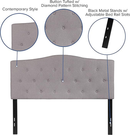EMMA + OLIVER Arched Button Tufted Full Size Headboard in Light Gray Fabric