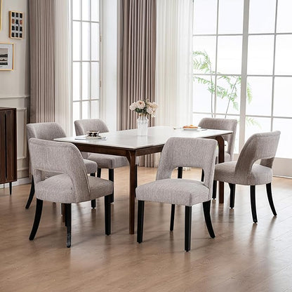 VKNOW Wooden Dining Chairs Set of 2, Modern Fabric Upholstered Dining Room Chair Kitchen Chairs, Farmhouse Dinner Chair for Kitchen Dining Room, Grey-Black Legs