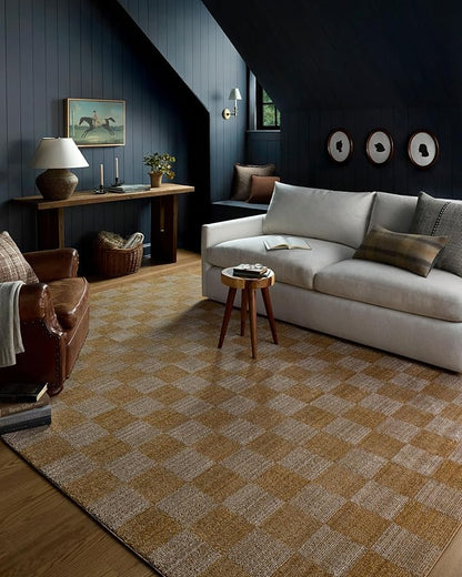 Loloi Chris Loves Julia Calvin Collection CLV-01 Apricot/Ivory 2'-7" x 10'-0" Runner Rug Checkered Neutral Soft Living Room Bedroom Carpet