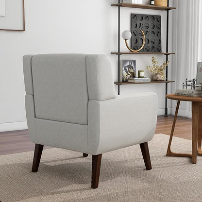 Accent Chair, Mid-Century Modern Fabric Chairs with Arms for Living Room, Comfy Upholstered Club Single Sofa Armchair for Bedroom Waiting Room with Solid Wood Frame (Fabric Beige, Set of 2)