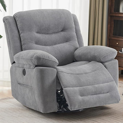 Power Swivel Rocker Recliner with Massage and Heat, USB Port, Infinite Position, Oversized Electric Glider Rocking Chairs Living Room, Soft Fabric Reclining Sofa Chair(Misty Gray)