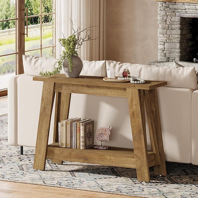 Tribesigns 41.3" Farmhouse Console Table, 2-Tier Wooden Entryway Table with Storage, Rustic Narrow Behind Couch for Living Room, Hallway, Foyer,Natural