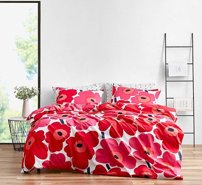 Marimekko - King Comforter Set, Cotton Bedding with Matching Shams, Lightweight Home Decor for All Seasons (Unikko Red, King)