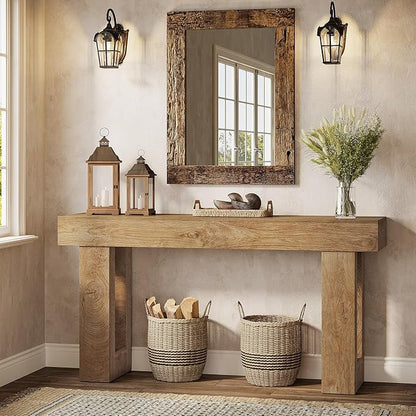 Tribesigns 63" Farmhouse Console Table, Natural Wooden Sofa Table Rectangular Accent Console for Entryway, Hallway & Living Room (Natural)