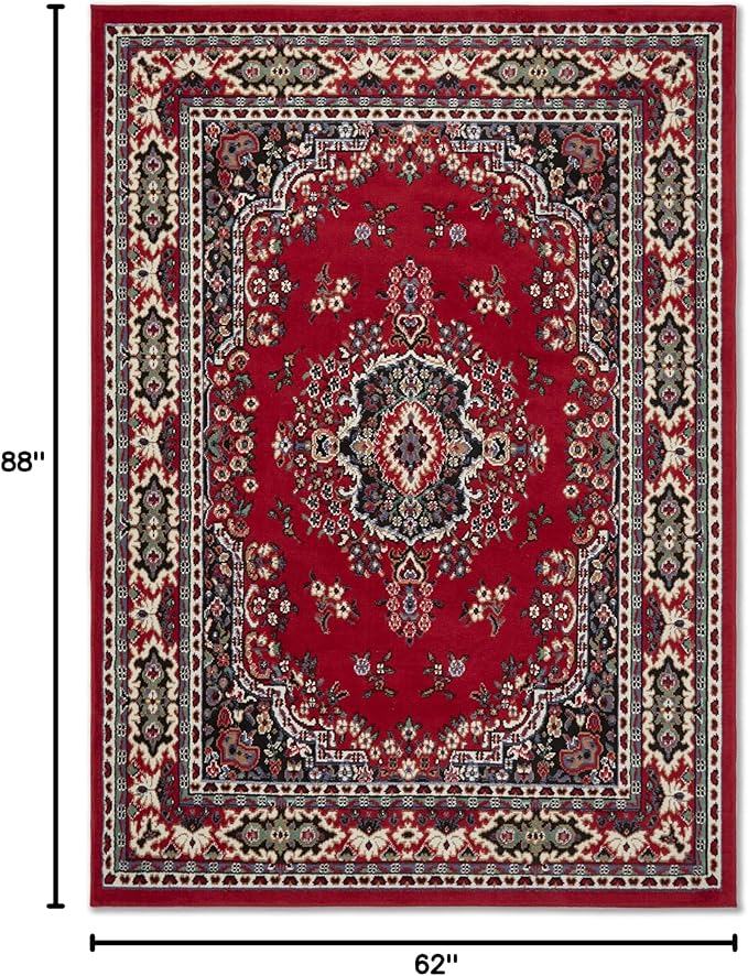 Home Dynamix Premium Sakarya Traditional Medallion Border Area Rug, Claret, 5'2"x7'4" Rectangle