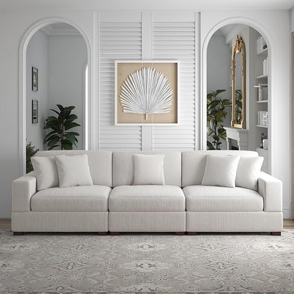 Modular Sectional Couches for Living Room, 118" Modern Upholstered 3-Seater Sofa Couche for Living Room Bedroom, Beige