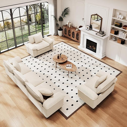 PHI VILLA Cloud Modular Couches Sets, 3 Pieces Sectional Sofa Set with Single Sofa, 5-Seater Upholstered Couch for Living Room Small Spaces, Chenille Corduroy Dual Fabric, Beige